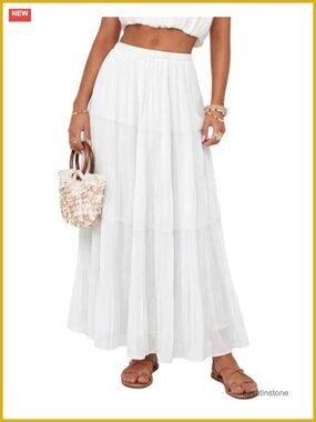 Chiffon Pleated A-Line Maxi Skirt High Waisted Flowy Long
